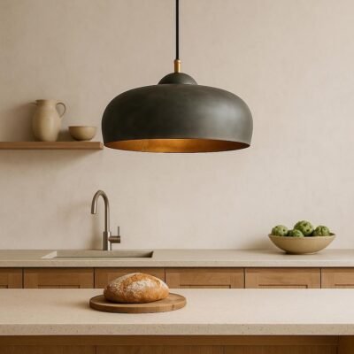 Charcoal Black Brass Saucer Pendant Light, Handmade Moroccan Wide Dome Chandelier, Modern Rustic Kitchen Island Hanging Lamp, Bronze Interior Boho Farmhouse Ceiling Light Fixture