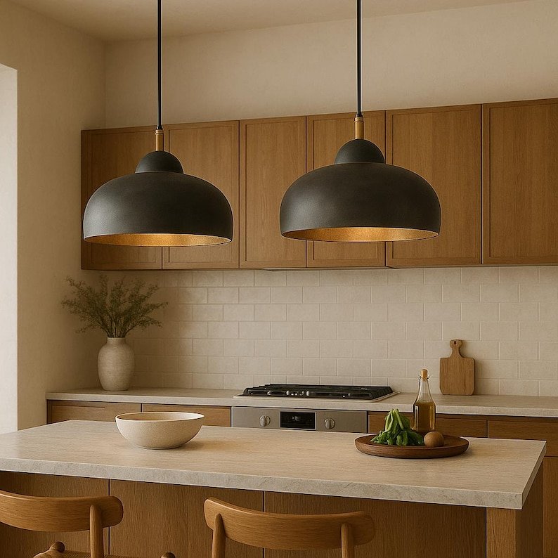 Charcoal Black Brass Saucer Pendant Light, Handmade Moroccan Wide Dome Chandelier, Modern Rustic Kitchen Island Hanging Lamp, Bronze Interior Boho Farmhouse Ceiling Light Fixture