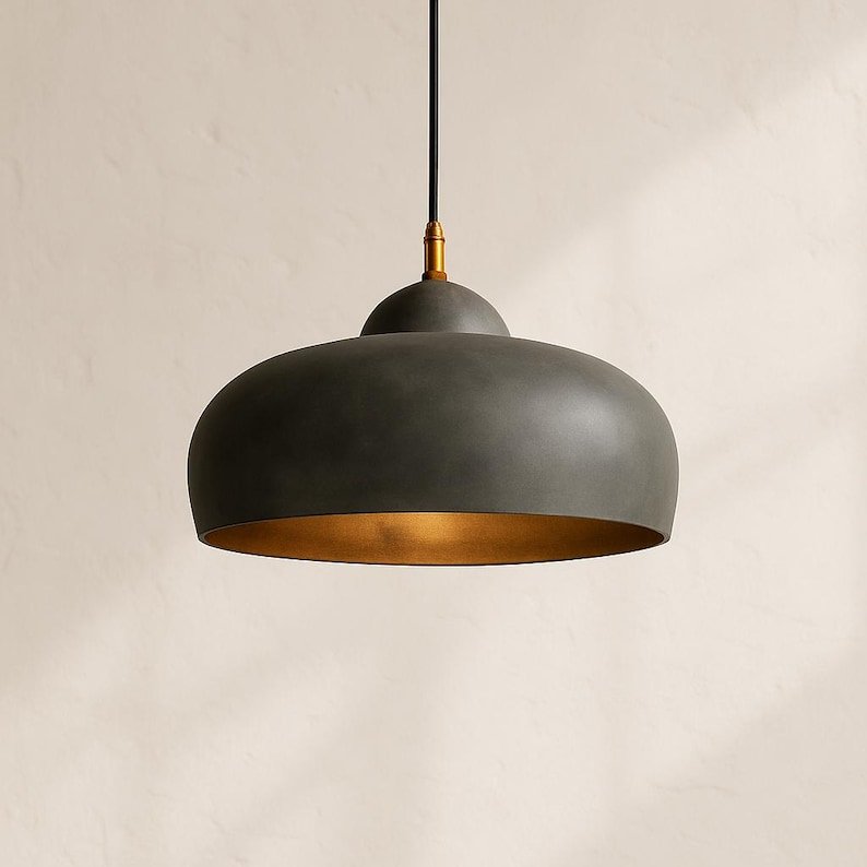 Charcoal Black Brass Saucer Pendant Light, Handmade Moroccan Wide Dome Chandelier, Modern Rustic Kitchen Island Hanging Lamp, Bronze Interior Boho Farmhouse Ceiling Light Fixture