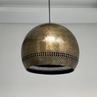 Antique Brass Dome Pendant Light, Handmade Moroccan Pierced Brass Hanging Lamp, Rustic Hammered Brass Kitchen Island Chandelier, Boho Farmhouse Ceiling Light Fixture