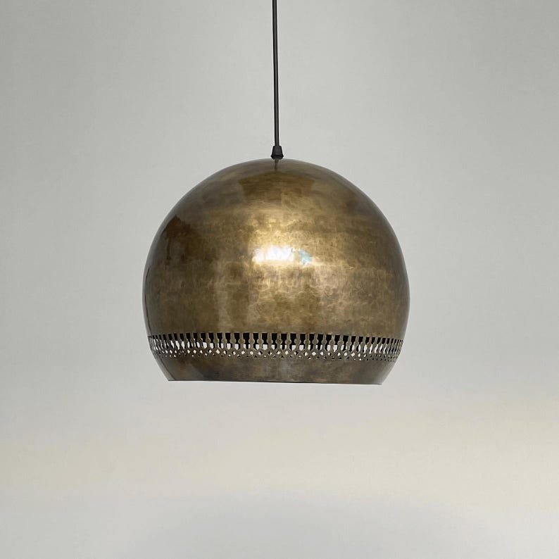 Antique Brass Dome Pendant Light, Handmade Moroccan Pierced Brass Hanging Lamp, Rustic Hammered Brass Kitchen Island Chandelier, Boho Farmhouse Ceiling Light Fixture