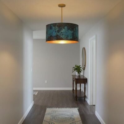 Blue Green Patina Copper Drum Pendant Light, Handmade Moroccan Cylinder Chandelier, Verdigris Copper Dining Room Hanging Lamp, Modern Rustic Kitchen Island Ceiling Light Fixture