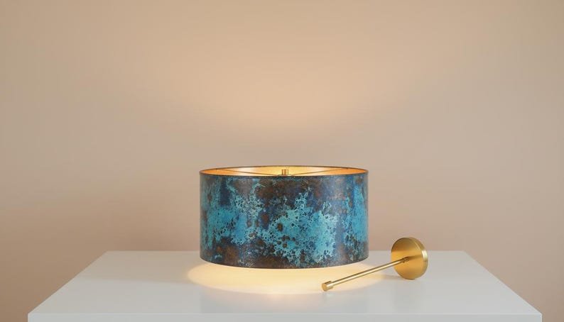 Blue Green Patina Copper Drum Pendant Light, Handmade Moroccan Cylinder Chandelier, Verdigris Copper Dining Room Hanging Lamp, Modern Rustic Kitchen Island Ceiling Light Fixture