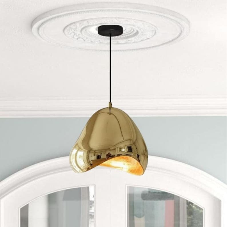 Handmade Polished Brass Pendant Light – Moroccan Organic Folded Dome Hanging Lamp for Kitchen Island, Dining Room & Modern Boho Home Décor