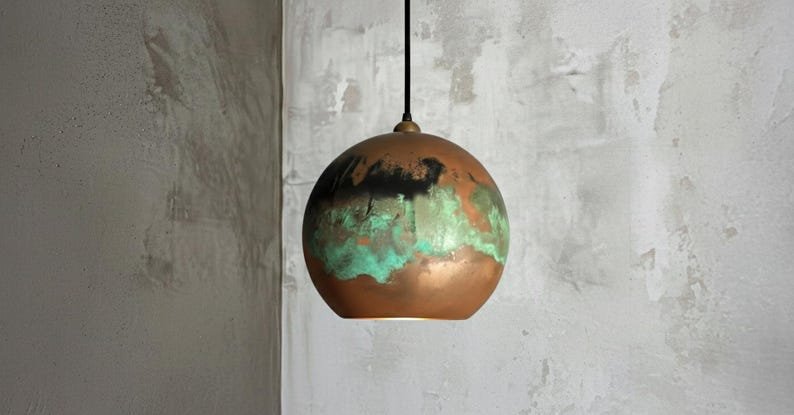 Green Patina Copper Globe Pendant Light, Handmade Round Moroccan Ceiling Lamp, Rustic Verdigris Kitchen Island Chandelier