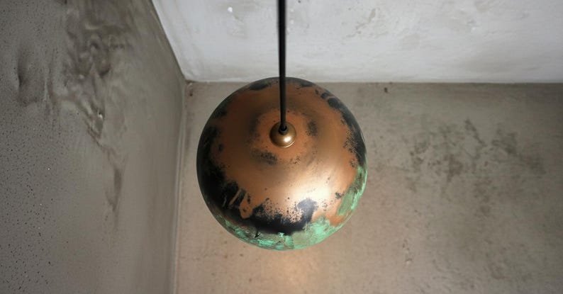 Green Patina Copper Globe Pendant Light, Handmade Round Moroccan Ceiling Lamp, Rustic Verdigris Kitchen Island Chandelier