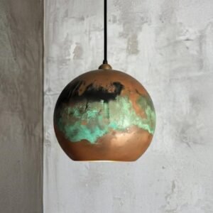 Green Patina Copper Globe Pendant Light, Handmade Round Moroccan Ceiling Lamp, Rustic Verdigris Kitchen Island Chandelier