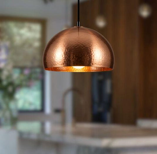 Handmade Hammered Brass Pendant Light – Moroccan Copper Dome Pendant Lamp for Kitchen Island, Dining Room & Boho Home Décor
