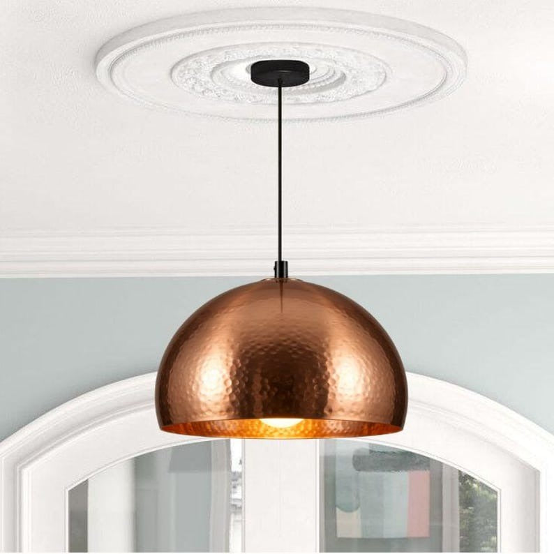 Handmade Hammered Brass Pendant Light – Moroccan Copper Dome Pendant Lamp for Kitchen Island, Dining Room & Boho Home Décor