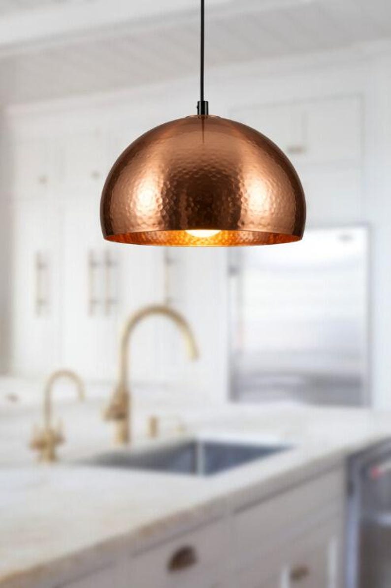 Handmade Hammered Brass Pendant Light – Moroccan Copper Dome Pendant Lamp for Kitchen Island, Dining Room & Boho Home Décor