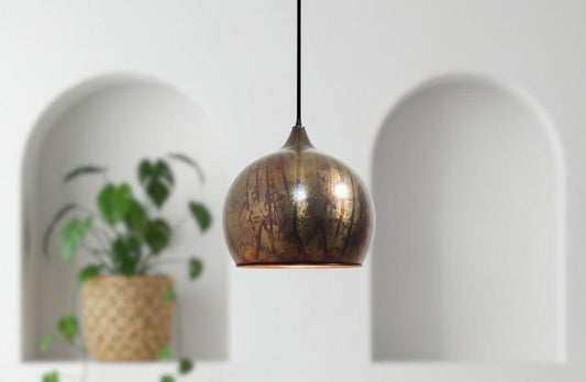 Handmade Moroccan Brass Globe Pendant Light – Aged Antique Brass Hanging Lamp with Artistic Patina Finish, Warm Boho Mediterranean Ceiling Light for Kitchen Island, Dining Room, Bedroom & Entryway