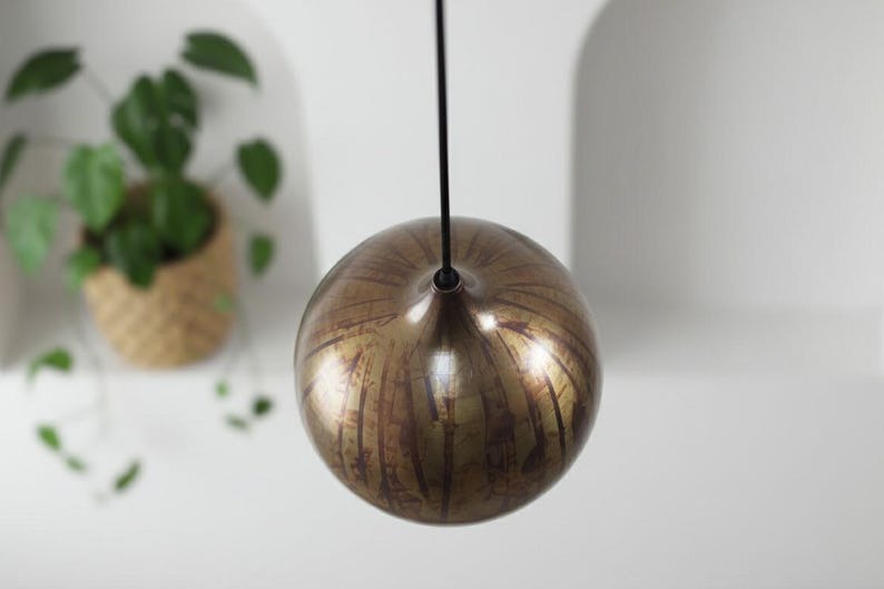 Handmade Moroccan Brass Globe Pendant Light – Aged Antique Brass Hanging Lamp with Artistic Patina Finish, Warm Boho Mediterranean Ceiling Light for Kitchen Island, Dining Room, Bedroom & Entryway