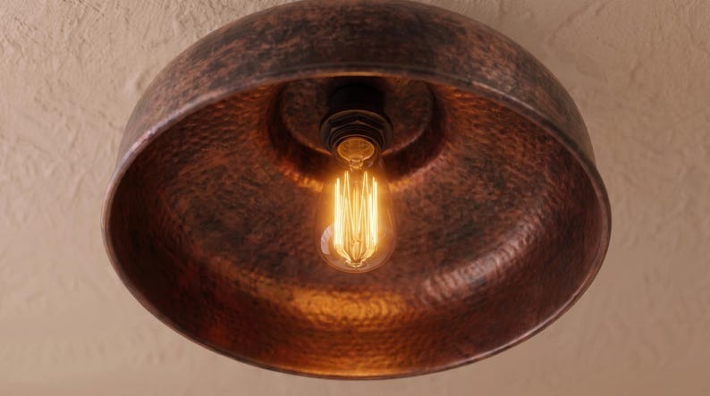 Handmade Brass Flush Mount Ceiling Light – Aged Copper Hammered Brass Dome Fixture, Moroccan Rustic Ceiling Lamp, Vintage Farmhouse Kitchen Light