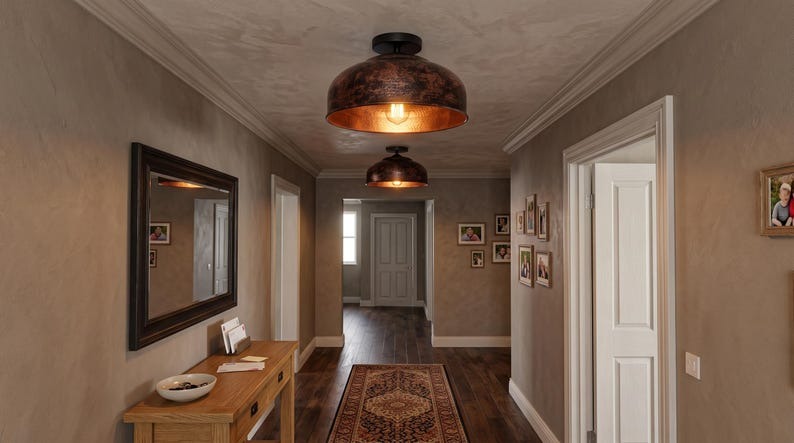 Handmade Brass Flush Mount Ceiling Light – Aged Copper Hammered Brass Dome Fixture, Moroccan Rustic Ceiling Lamp, Vintage Farmhouse Kitchen Light