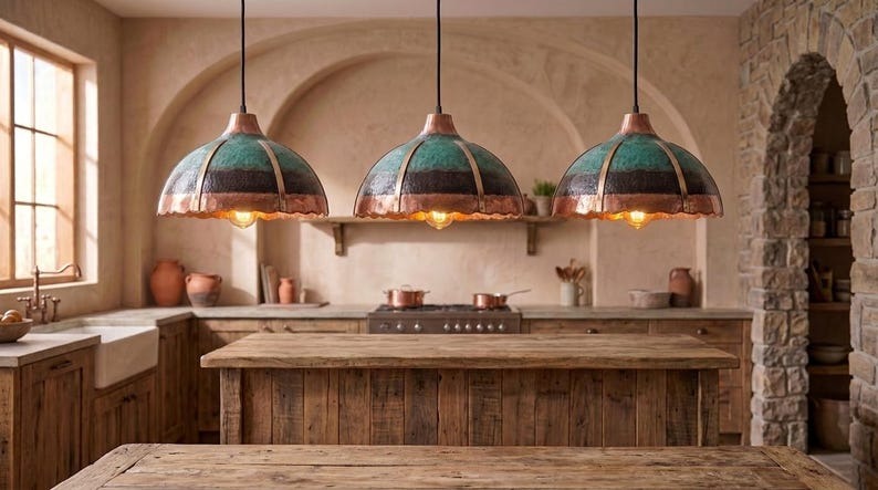 Handmade Brass Moroccan Dome Pendant Light – Multicolor Verdigris Patina & Copper Hammered Brass Hanging Lamp, Scalloped Kitchen Island Ceiling Fixture