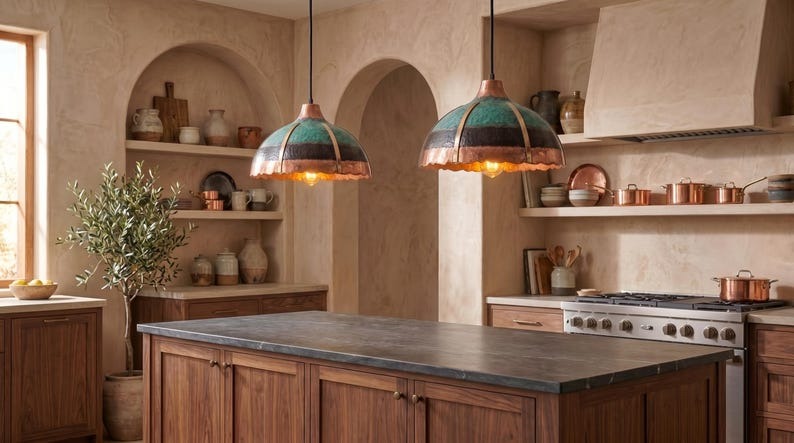 Handmade Brass Moroccan Dome Pendant Light – Multicolor Verdigris Patina & Copper Hammered Brass Hanging Lamp, Scalloped Kitchen Island Ceiling Fixture