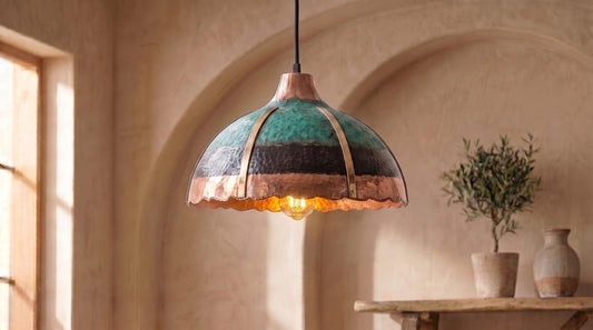 Handmade Brass Moroccan Dome Pendant Light – Multicolor Verdigris Patina & Copper Hammered Brass Hanging Lamp, Scalloped Kitchen Island Ceiling Fixture