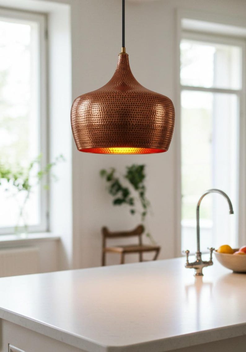 Hammered Brass Onion Dome Pendant Light – Copper Moroccan Kitchen Island Chandelier