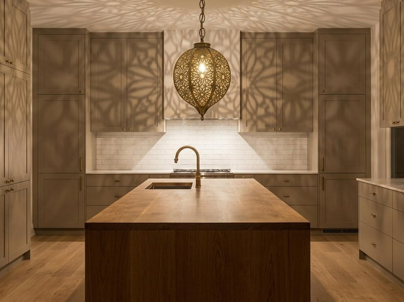 Moroccan Pierced Brass Oval Pendant Light – Floral Filigree Lantern Chandelier with Shadow Pattern