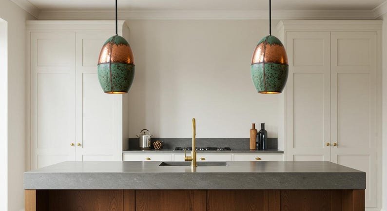 Copper and Green Patina Egg-Shaped Pendant Light, Handmade Moroccan Hammered Copper Hanging Lamp, Verdigris Boho Lantern Chandelier, Rustic Kitchen Island Ceiling Light Fixture