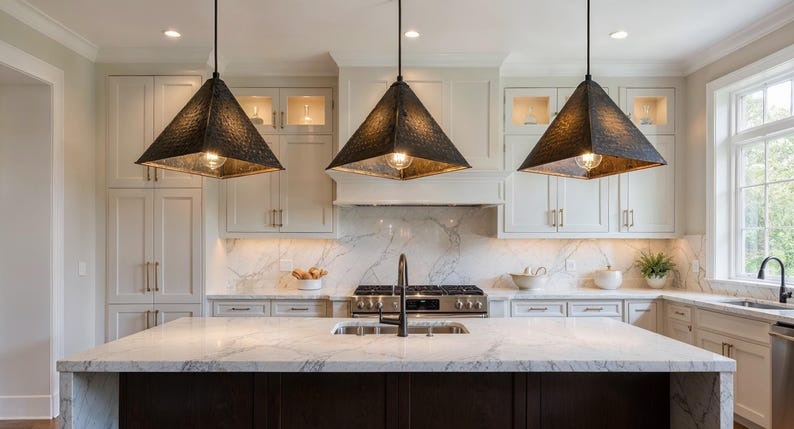 Dark Oxidized Copper Cone Pendant Light, Handmade Moroccan Blackened Copper Kitchen Island Chandelier, Rustic Hammered Hanging Lamp, Industrial Boho Farmhouse Ceiling Light Fixture