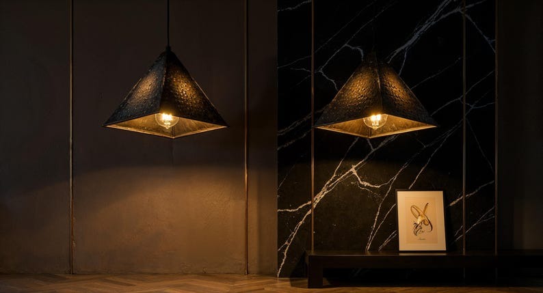 Dark Oxidized Copper Cone Pendant Light, Handmade Moroccan Blackened Copper Kitchen Island Chandelier, Rustic Hammered Hanging Lamp, Industrial Boho Farmhouse Ceiling Light Fixture