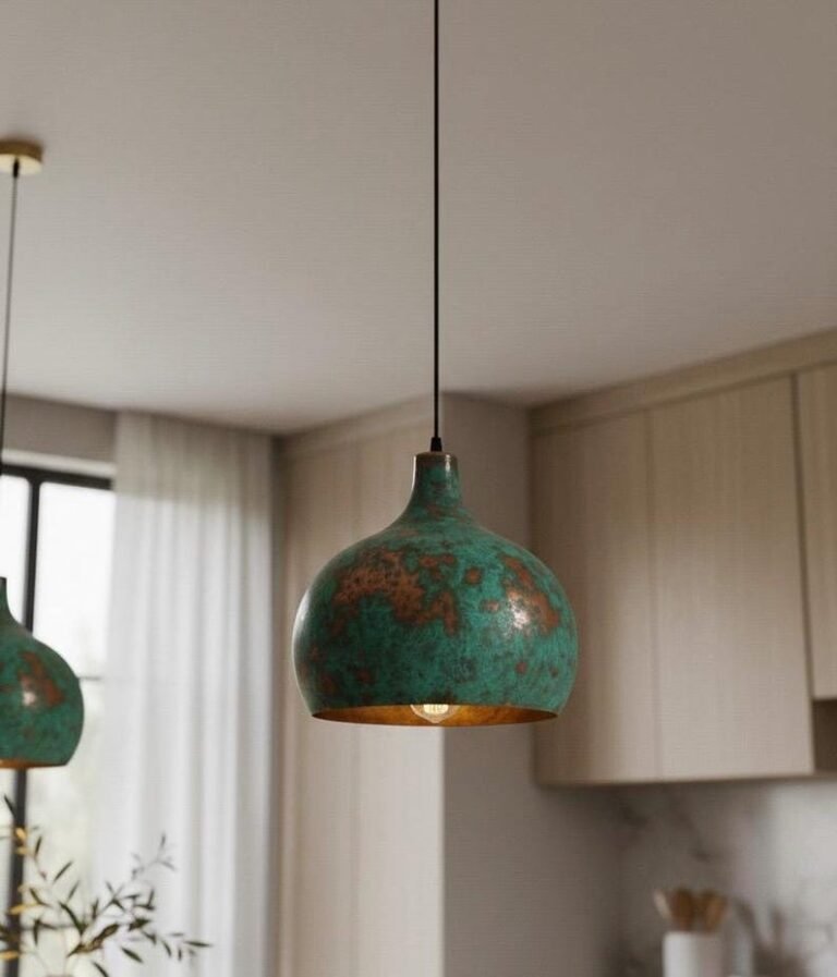 Green Patina Copper Pendant Light, Handmade Moroccan Dome Ceiling Lamp, Rustic Kitchen Island Chandelier with Vintage Verdigris Finish