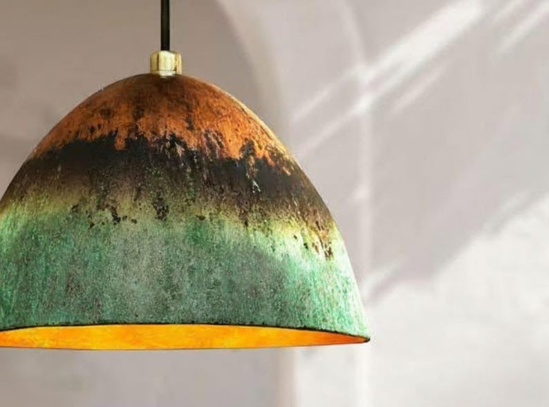 Handmade Brass Pendant Light with Green Patina Finish – Moroccan Dome Hanging Lamp for Living Room, Kitchen Island, Dining Room & Boho Home Decor