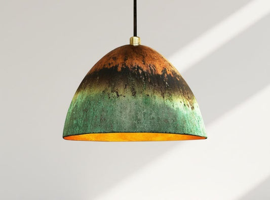 Handmade Brass Pendant Light with Green Patina Finish – Moroccan Dome Hanging Lamp for Living Room, Kitchen Island, Dining Room & Boho Home Decor
