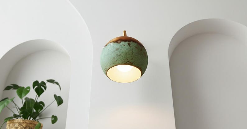 Handmade Moroccan Brass Wall Sconce – Turquoise Verdigris Patina Globe Wall Light with Copper Top and Warm Gold Interior, Boho Mediterranean Bedside Lamp for Bedroom, Hallway & Entryway