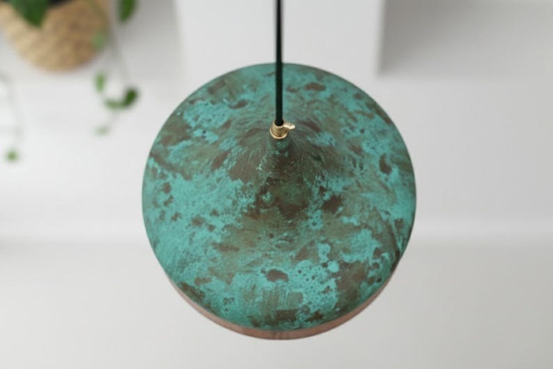 Handmade Moroccan Brass Pendant Light – Turquoise Verdigris Patina Onion Dome Hanging Lamp with Hammered Copper Brass Band, Boho Mediterranean Ceiling Light for Kitchen Island, Dining Room, Bedroom & Entryway