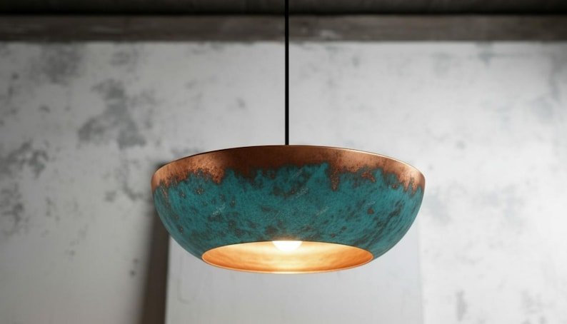 Green Patina Copper Pendant Light, Handmade Moroccan Copper Dome Chandelier, Rustic Verdigris Kitchen Island Hanging Lamp, Boho Copper Ceiling Light Fixture