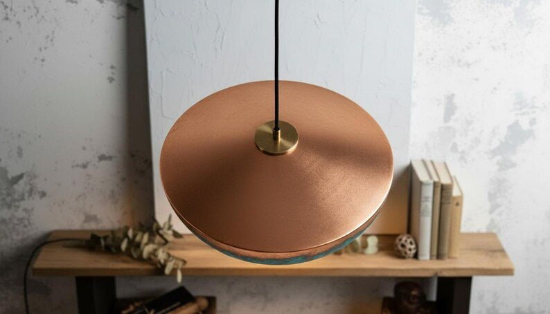 Green Patina Copper Pendant Light, Handmade Moroccan Copper Dome Chandelier, Rustic Verdigris Kitchen Island Hanging Lamp, Boho Copper Ceiling Light Fixture