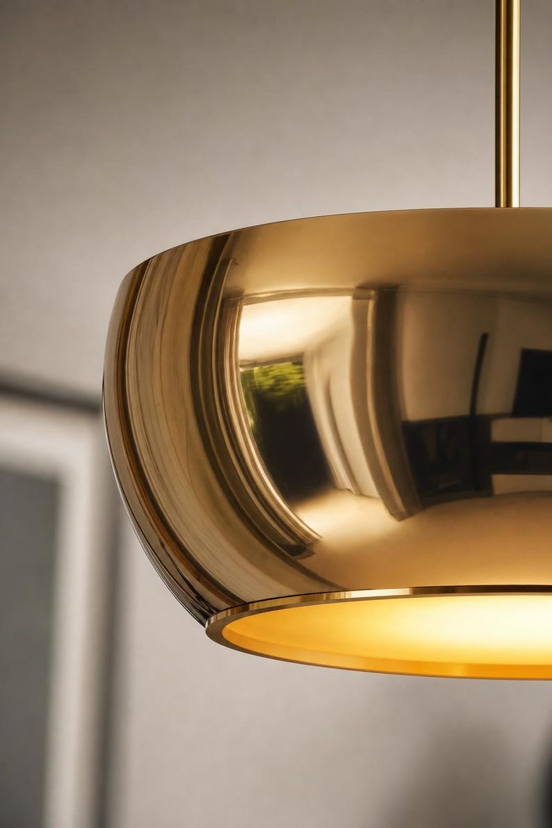 Handmade Polished Brass Pendant Light – Modern Moroccan Bowl Hanging Lamp for Kitchen Island, Dining Room & Luxury Home Decor