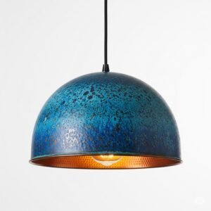 Blue Patina Copper Pendant Light, Handmade Moroccan Hammered Copper Dome Chandelier, Rustic Verdigris Kitchen Island Hanging Lamp, Boho Copper Ceiling Light Fixture