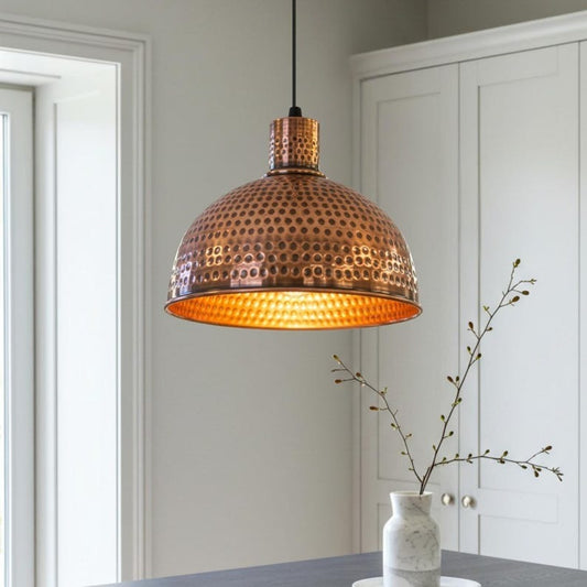 Hammered Copper Brass Dome Pendant Light – Vintage Moroccan Kitchen Island Chandelier