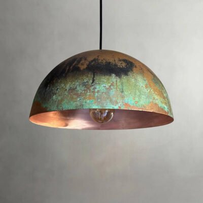 Rustic Green Patina Copper Dome Pendant Light, Handmade Moroccan Verdigris Copper Kitchen Island Chandelier, Aged Copper Hanging Lamp, Boho Farmhouse Ceiling Light Fixture
