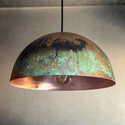 Rustic Green Patina Copper Dome Pendant Light, Handmade Moroccan Verdigris Copper Kitchen Island Chandelier, Aged Copper Hanging Lamp, Boho Farmhouse Ceiling Light Fixture