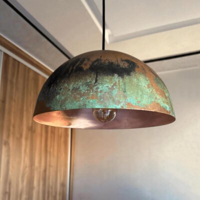 Rustic Green Patina Copper Dome Pendant Light, Handmade Moroccan Verdigris Copper Kitchen Island Chandelier, Aged Copper Hanging Lamp, Boho Farmhouse Ceiling Light Fixture