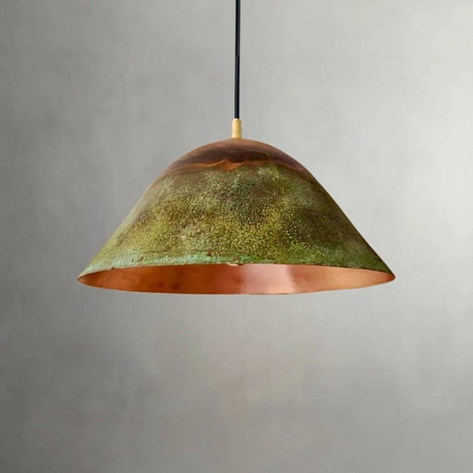 Large Green Patina Copper Pendant Light, Handmade Moroccan Copper Cone Dome Chandelier, Rustic Verdigris Kitchen Island Hanging Lamp, Boho Farmhouse Copper Ceiling Light