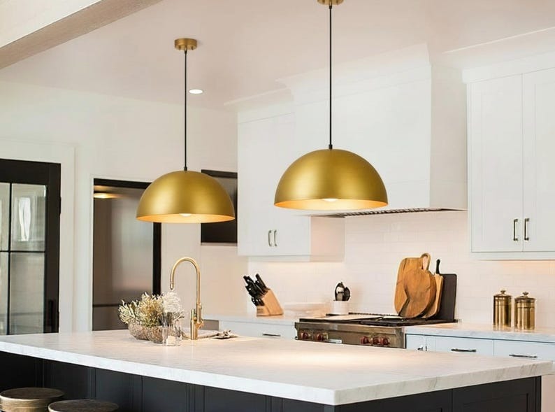 Handmade Gold Brass Pendant Light – Moroccan Dome Hanging Lamp for Living Room, Kitchen Island, Dining Room & Modern Boho Home Decor