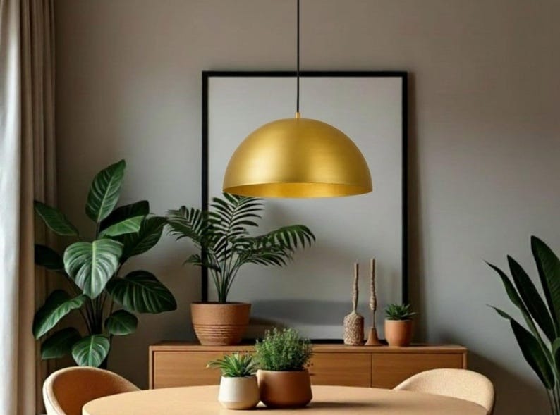 Handmade Gold Brass Pendant Light – Moroccan Dome Hanging Lamp for Living Room, Kitchen Island, Dining Room & Modern Boho Home Decor