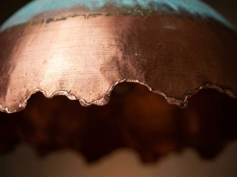 Verdigris & Copper Brass Dome Pendant Light – Handcrafted Moroccan Scalloped Kitchen Island Chandelier