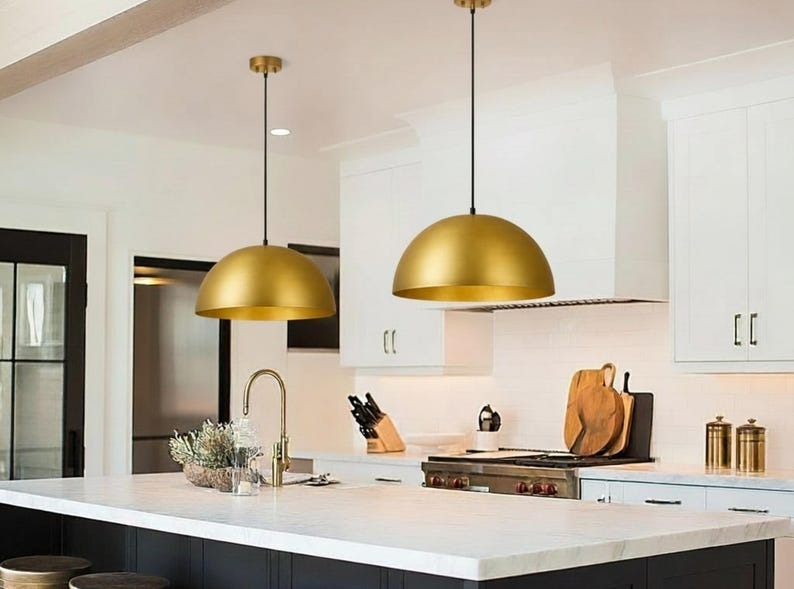 Handmade Gold Brass Pendant Light – Moroccan Dome Hanging Lamp for Living Room, Kitchen Island, Dining Room & Modern Boho Home Decor