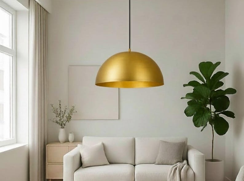 Handmade Gold Brass Pendant Light – Moroccan Dome Hanging Lamp for Living Room, Kitchen Island, Dining Room & Modern Boho Home Decor
