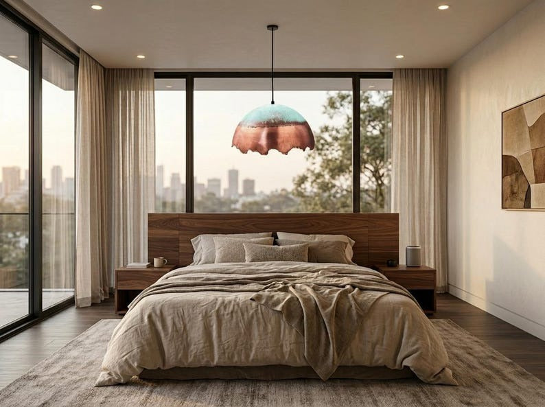 Verdigris & Copper Brass Dome Pendant Light – Handcrafted Moroccan Scalloped Kitchen Island Chandelier