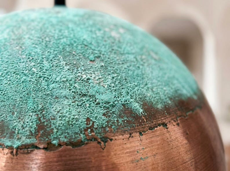 Verdigris & Copper Brass Dome Pendant Light – Handcrafted Moroccan Scalloped Kitchen Island Chandelier
