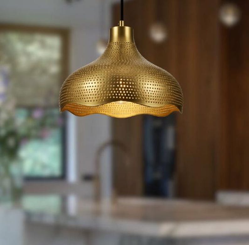 Handmade Copper & Green Patina Brass Pendant Light – Moroccan Dome Hanging Lamp with Leaf Cutout Band for Kitchen Island, Dining Room & Boho Home Décor