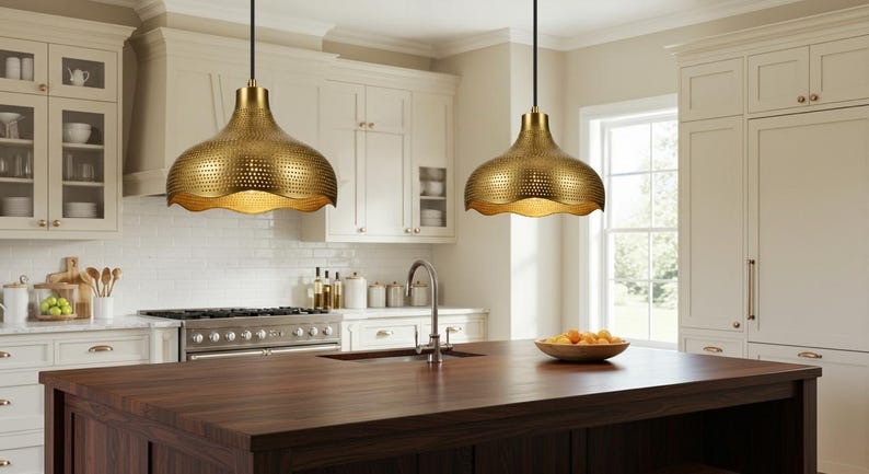 Handmade Copper & Green Patina Brass Pendant Light – Moroccan Dome Hanging Lamp with Leaf Cutout Band for Kitchen Island, Dining Room & Boho Home Décor