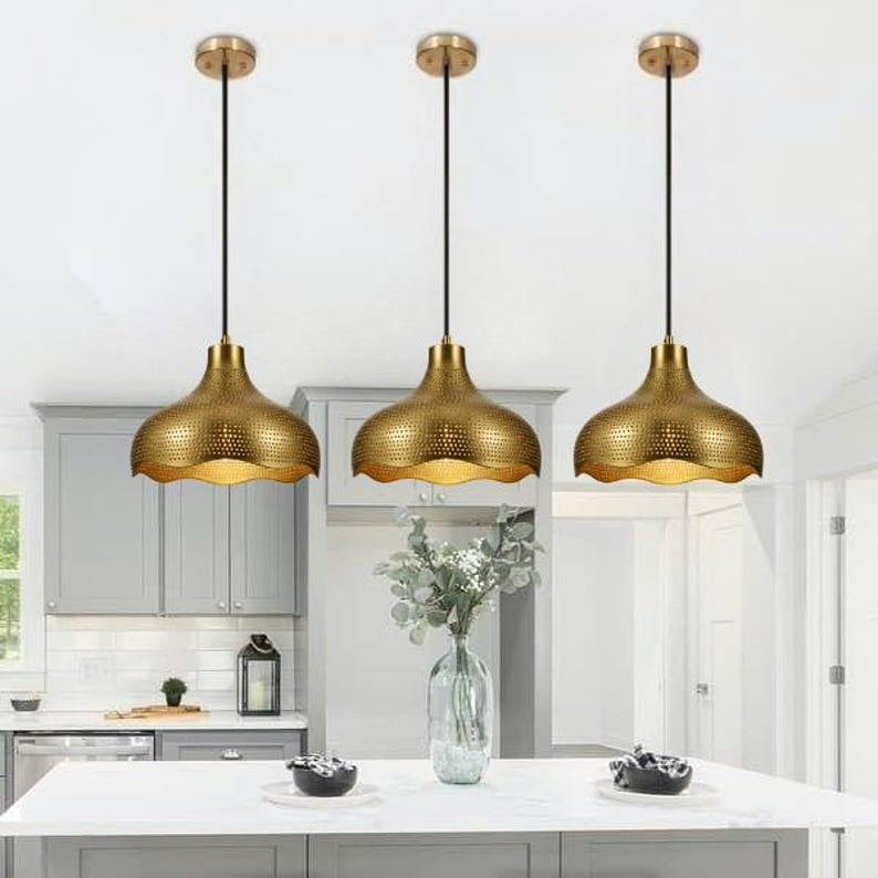 Handmade Copper & Green Patina Brass Pendant Light – Moroccan Dome Hanging Lamp with Leaf Cutout Band for Kitchen Island, Dining Room & Boho Home Décor
